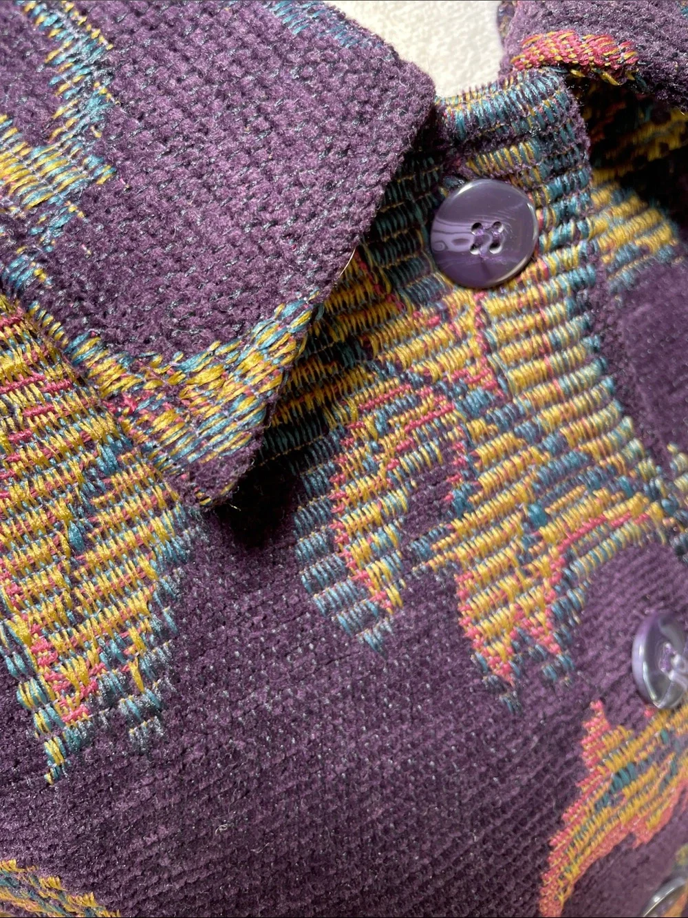 Vintage Robyne Faune Tapestry Jacket Purple Floral Leaf Brocade Knit Coat Sz XL